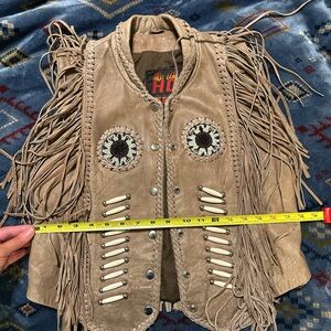 Vintage Tan Leather Vest with Fringe and Beadwork